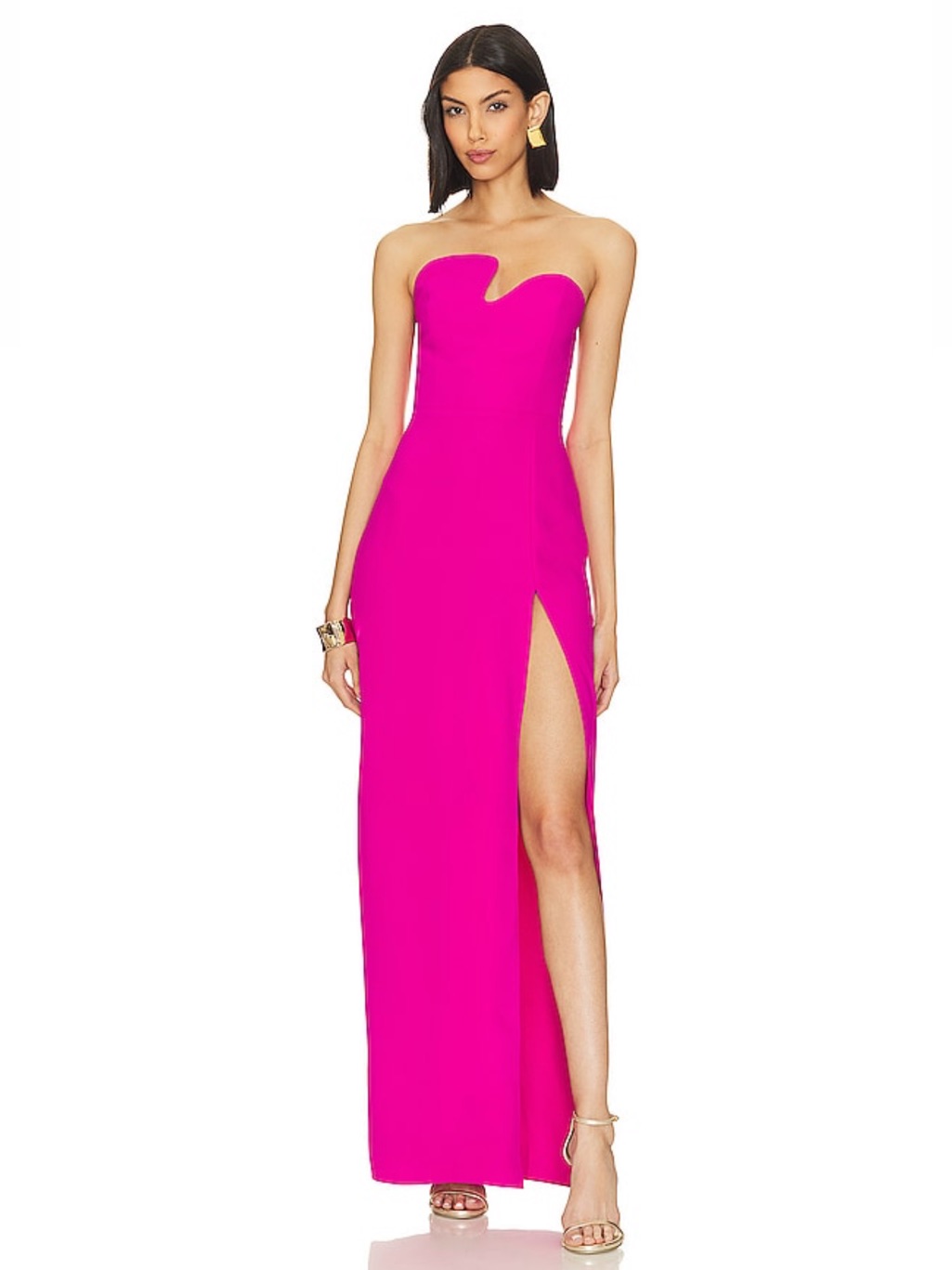 Amanda Uprichard Strapless Hot Pink Column Gown With High Slit